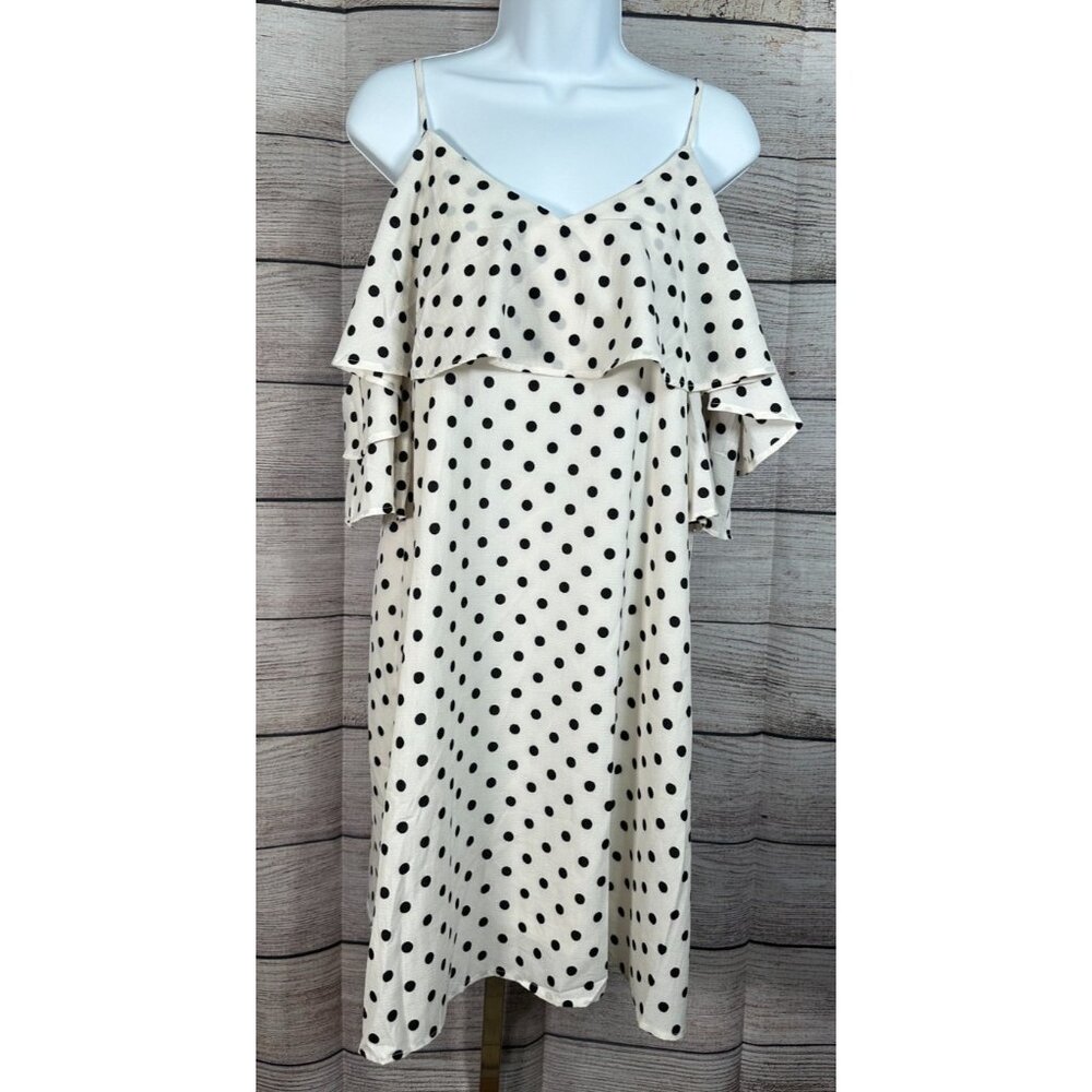 Umgee Polka Dot Mini Dress V-Neck Cold Shoulder Short Sleeve Straps Size L